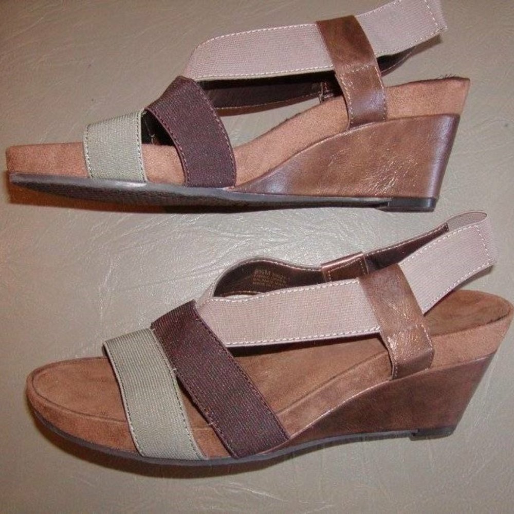 AEROSOLES WOMENS STRETCH STRAP SANDALS WEDGE SZ 8.5 EUC! - Picture 3 of 7